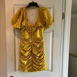 Elegant Yellow Ruched Dress